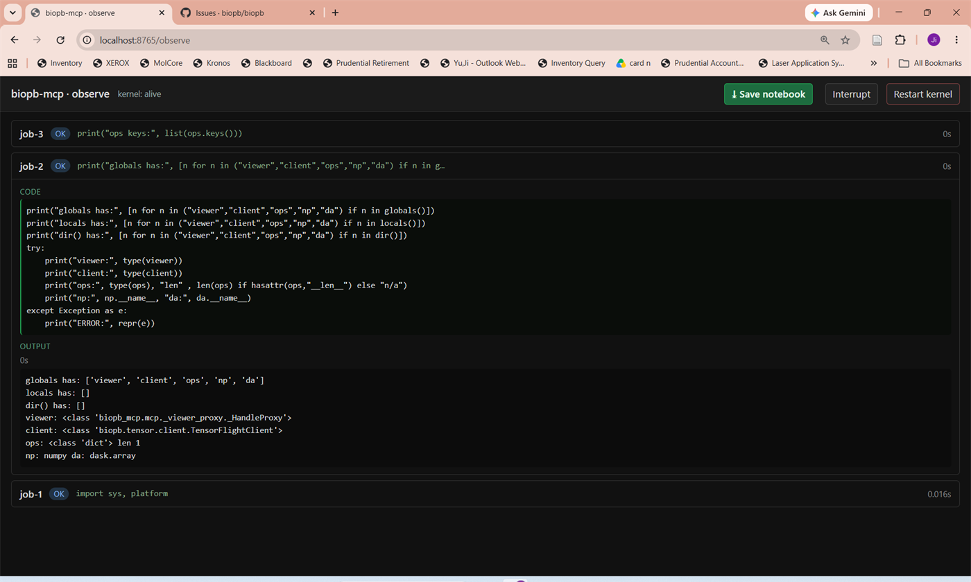 The observe page showing recent jobs